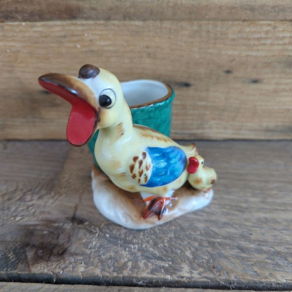 Vintage 1950s Quacking Mommy Duck and Baby Ceramic Mini Planter Made in Japan - Picture 1 of 11